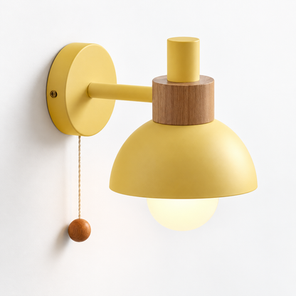 Nordic Glow Wood & Metal Wall Sconce with Pull Cord