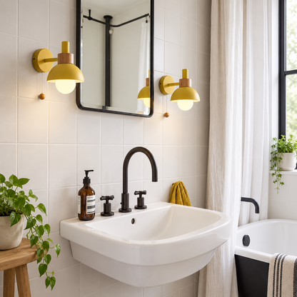 Nordic Glow Wood & Metal Wall Sconce with Pull Cord
