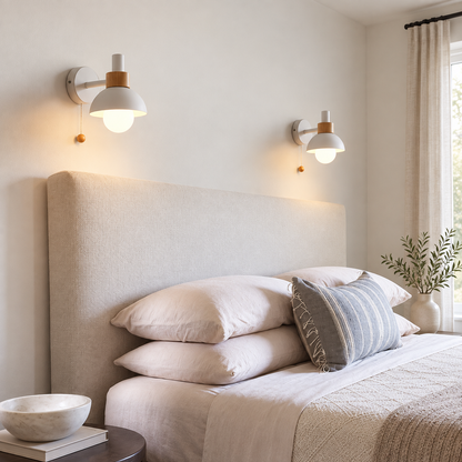 Nordic Glow Wood & Metal Wall Sconce with Pull Cord