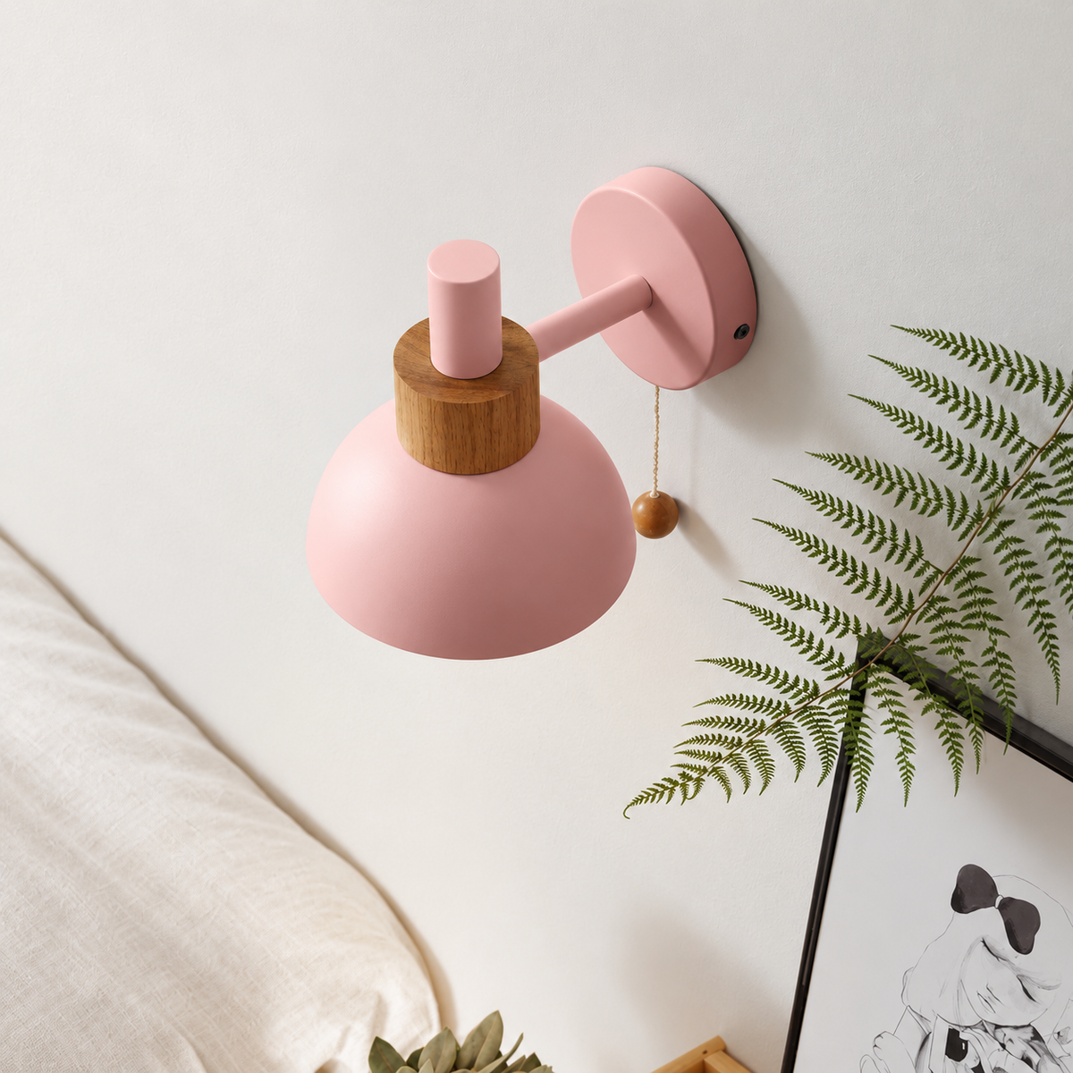 Nordic Glow Wood & Metal Wall Sconce with Pull Cord