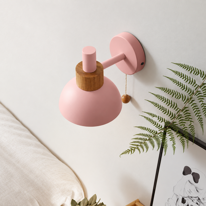 Nordic Glow Wood & Metal Wall Sconce with Pull Cord