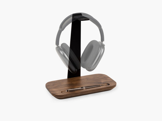 Walnut Headphone Stand with Pen Tray – Modern Desk Organizer